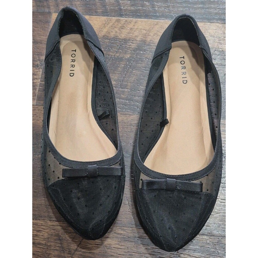 Torrid Black Mesh Ballet Flats with Bow Shoes Slip On Summer Size 12wide